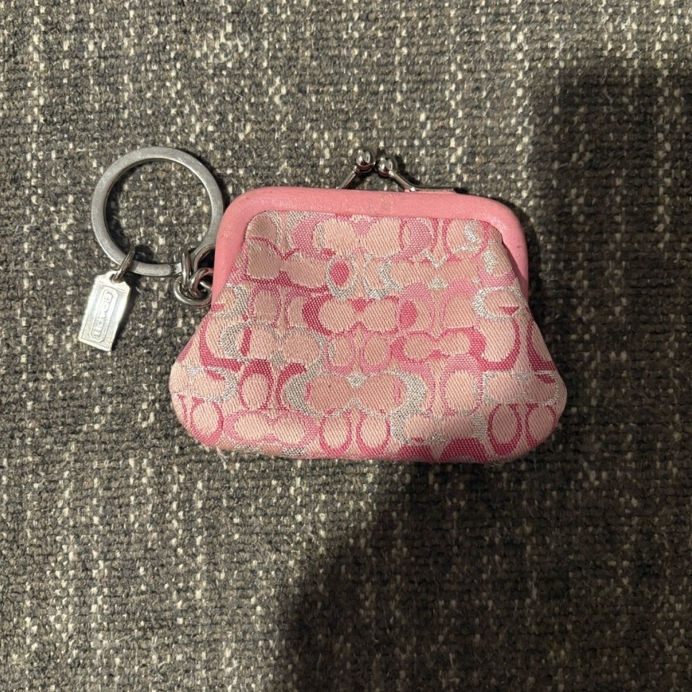 Coach Pink Signature Coin Holder Keychain